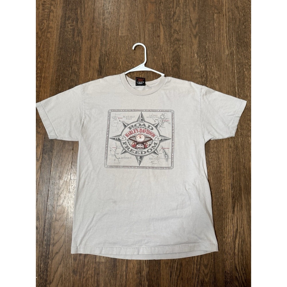 Vintage Harley Davidson T-Shirt Large Tulsa OK Myers-Duren Road To Freedom Cream